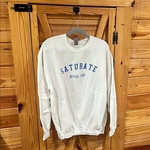 White Sweatshirt with Blue Text